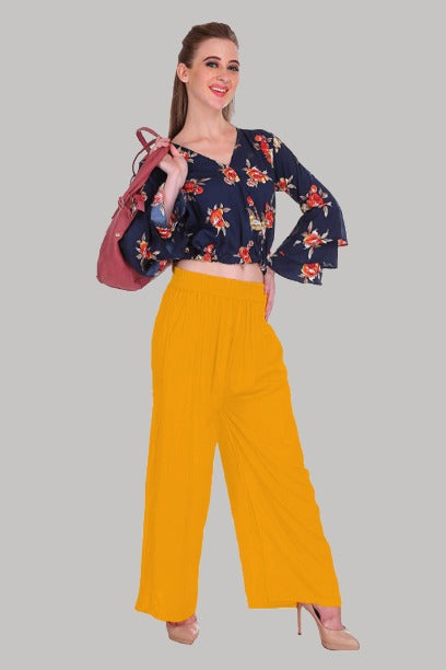 Saundarya Women's Relaxed Fit Palazzos Mustard