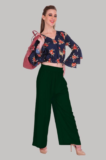 Saundarya Women's Relaxed Fit Palazzos Olive Green