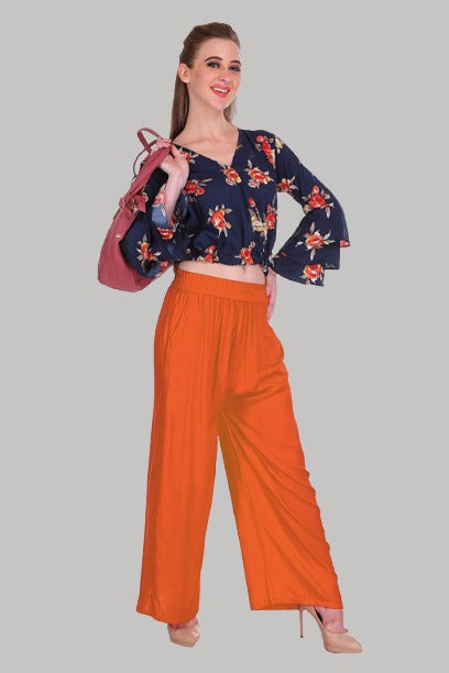 Saundarya Women's Relaxed Fit Palazzos Orange